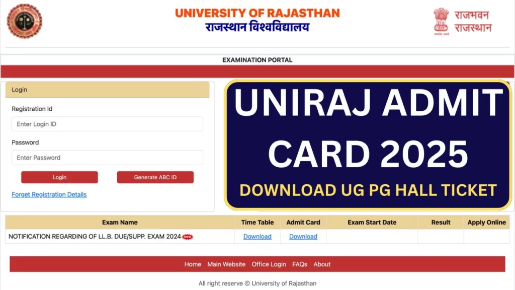 Uniraj Admit Card 2025, Download UG, PG 1st Year, 2nd Year, 3rd Year Hall Ticket